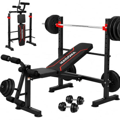 MAIDOMA Foldable 1500LBS Capacity 8 IN 1 Weight Bench Set with Leg Extension/Squat Rack/Preacher Curl, Adjustable Bench Press for Home Gym Full Body Workout (US Stock) - color: vermeil