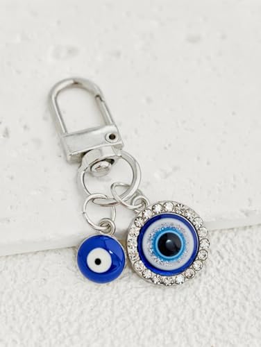 Blue Evil Eye Keychain Hamsa Hand Protection Keyring Good Luck Amulet for Purse Keys,Spiritual Gift for Women Men - color: Silver Diamond Eyes