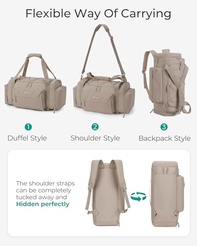 BAGSMART 4-IN-1 Gym Bag for Women Men, TSA Duffle Bag for Travel | With Shoe Compartment & Wet Pocket, 22L/30L/38L Tactical Backpack with 40oz Water Bottle Holder, Lightweight, Water-resistant - color: C-Light tan