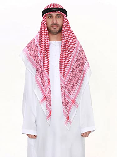 JPXH Arab Tactical Desert Headwear Muslim Palestinian Scarf Men's Halloween Costume Accessories - color: Red-q