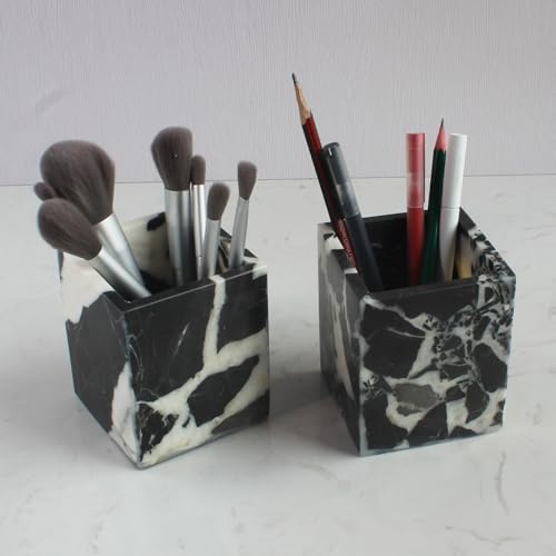 Natural Calacatta Viola Black Marble Square Storage Container for Toothbrush/Makeup Brush/Pens, Countertop Organizer Bathroom - color: Calacatta Viola Black Marble