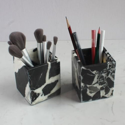 Natural Calacatta Viola Black Marble Square Storage Container for Toothbrush/Makeup Brush/Pens, Countertop Organizer Bathroom - color: Calacatta Viola Black Marble