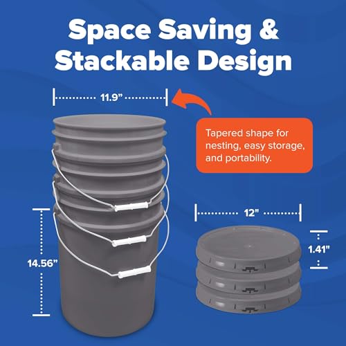 5 Gallon Plastic Bucket with Airtight Lid | Made in USA | Food Grade Bucket | BPA-Free | Heavy Duty 90 Mil All Purpose Pail | One 12" Rubber Mallet & One Lid Opener Included | 1 Pack | Airtight Lid, Mallet and Lid Opener Included, Heavy-Duty 90 Mil HDPE P