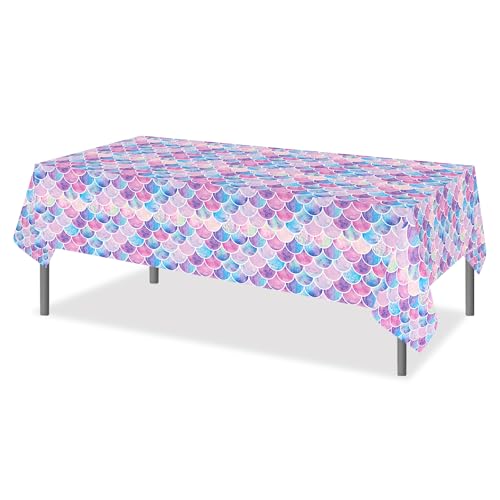 1Pc Fancy Mermaid Party Plastic Tablecloth 54 x 87 Inch Long Table Cover, Mermaid Scales Tail Party Tablecover for Fairy Tale Shell Kids Baby Shower Birthday Dinner Picnic Kitchen Event - color: Fancy Mermaid