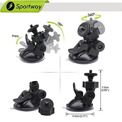 Sportway S30 Dash Cam Suction Mount (2nd Gen) with 10pcs Joints for REXING,Z-Edge,Old Shark,YI,KDLINKS,Falcon Zero,Transcend,Crosstour,VANTRUE,GoPro Hero and Most Other Dash Cameras DVR GPS