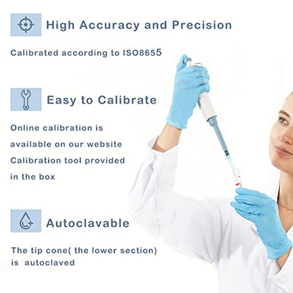 ONiLAB Lab Micropipette, Single Channel Adjustable Pipettor, 10-100ul | Manual Micropipette, High Precision Design, Accurate Liquid Transfer, Ergonomic Design - style: 10-100ul