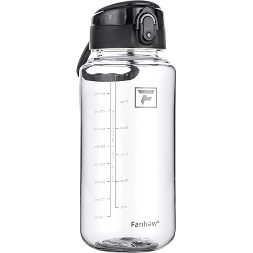 Fanhaw 32 Oz Clear Tritan Water Bottle, BPA-Free & Leak-Proof, Wide Mouth with Anti-dust Chug Lid, Reusable Plastic Bottle for Gym, Travel, School & Office, Back to School Essentials (Clear&Black) - color: Clear&Black, size: 32 Ounces