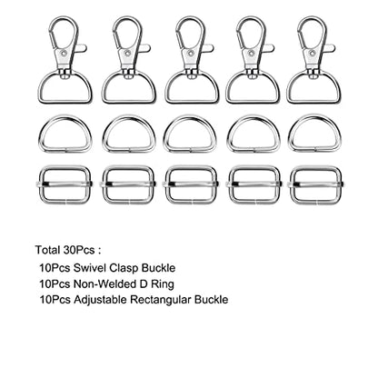 WAFJAMF Metal Snap Hook Ring Bulk 30 Pcs, Swivel Clasp Buckle and Non-Welded D Ring 10Pcs, Adjustable Rectangular Buckle (1' Inside Width Sliver) - color: Silver-2, size: 1” Inside Width