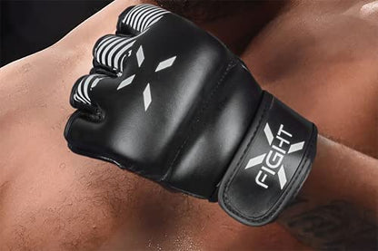 MMA Gloves - Men & Women Training Wristwrap Gloves for Boxing, Fighting, Kickboxing, Taekwondo, Karate Sparring - color: Black/White