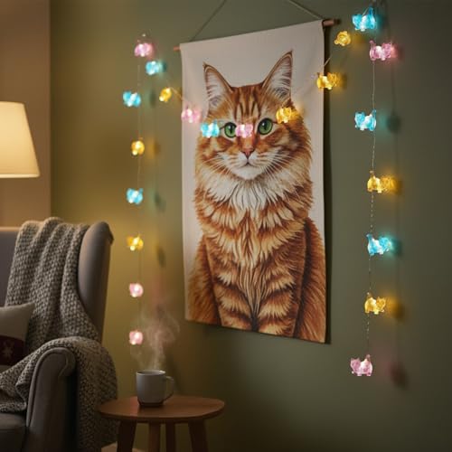 30 LED Cat String Lights 10ft Battery Powered Kitty Fairy Lights for Bedroom, Party, Christmas Decor - style: Cat
