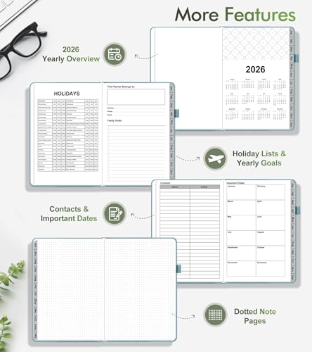 2026 Weekly & Monthly Planner, 12 Months Hardcover Planner from January 2026 - December 2026, Leather Agenda Organizer Book 2026 with Tabs, Daily Calendar Planners for Work School Home, A5 (5.75" x 8.38"), Blue - color: Blue