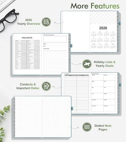 2026 Weekly & Monthly Planner, 12 Months Hardcover Planner from January 2026 - December 2026, Leather Agenda Organizer Book 2026 with Tabs, Daily Calendar Planners for Work School Home, A5 (5.75" x 8.38"), Blue - color: Blue