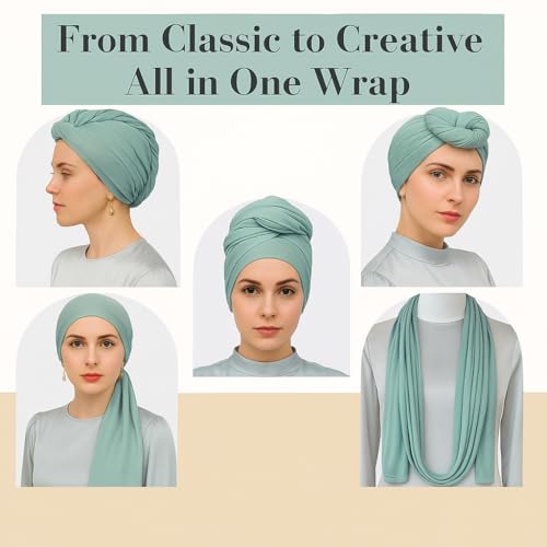 Premium Bamboo Jersey Hijab Scarves -Turban Head Wraps for Women, Fashion Headbands Long Plain Muslim Shawls - color: Light Green