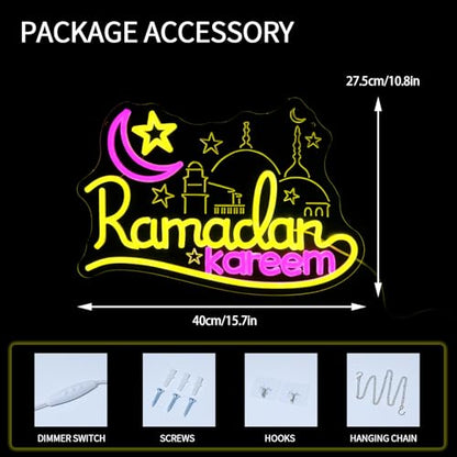 Ramadan Kareem Neon Sign for Wall Decor Dimmable Islamic Mubarak Led Neon Lights Muslim Moon Star LED Signs for Bedroom Religious Church Home Prayer Party Mosque Decoration Gifts - style: Ramadan Kareem