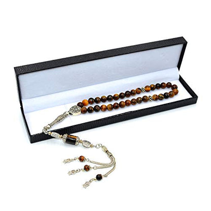 Design -Tiger Eye Stone Series Worry Beads - Prayer Beads (8 mm-33 Beads) Tesbih-Tasbih-Tasbeeh-Misbaha-Masbaha-Subha-Sebha-Sibha-Rosary (Elegant Model, 8mm 33 Beads) - color: Elegant Model, 8mm 33 beads