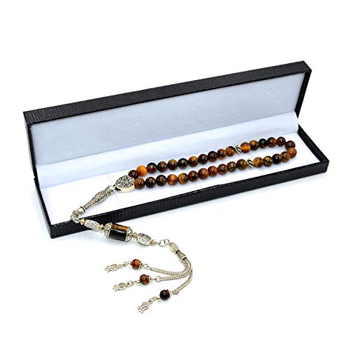 Design -Tiger Eye Stone Series Worry Beads - Prayer Beads (8 mm-33 Beads) Tesbih-Tasbih-Tasbeeh-Misbaha-Masbaha-Subha-Sebha-Sibha-Rosary (Elegant Model, 8mm 33 Beads) - color: Elegant Model, 8mm 33 beads