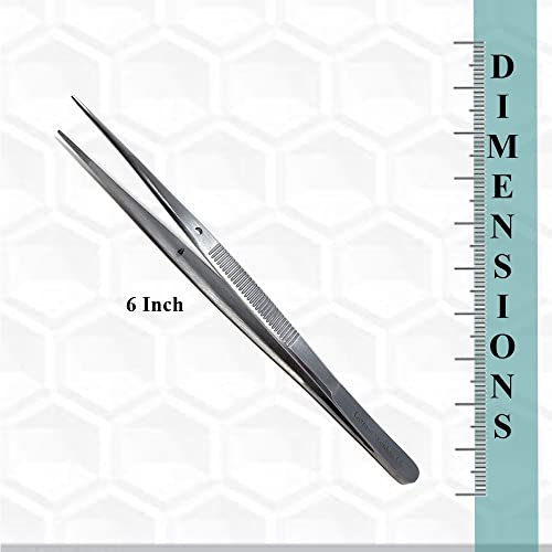 Reptile Feeding Tongs Straight Aquarium Tweezers Anti-Rust Thickened Stainless Steel Forceps, for Terrarium, Fish Tank, Snakes/Lizards/Gecko, Planting By HTI (6" Straight) - size: 6" Straight