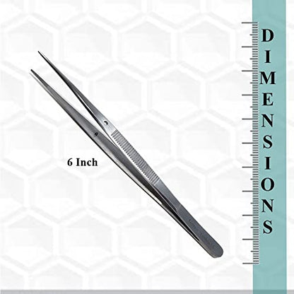 Reptile Feeding Tongs Straight Aquarium Tweezers Anti-Rust Thickened Stainless Steel Forceps, for Terrarium, Fish Tank, Snakes/Lizards/Gecko, Planting By HTI (6" Straight) - size: 6" Straight