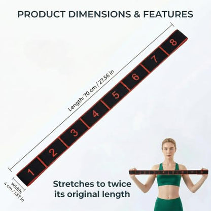 Resistance Bands for Legs: 8-Section Stretching Strap Yoga Strap with Loops | Stretch Bands for Exercise, Elastic Band Stretch Strap for Glutes Physical Therapy, Dance Flexibility Home Pilates Equipment - color: Black