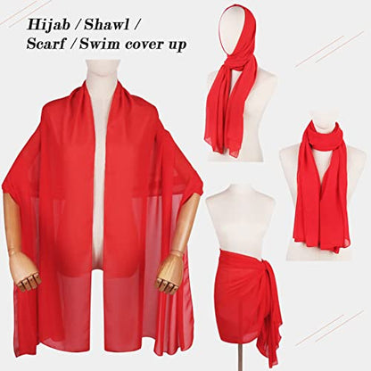 Ladiery Chiffon Shawl Wraps for Women Evening Dresses, Elegant Soft Sheer Shawls for formal dressy Bride Wedding - color: Red(1)