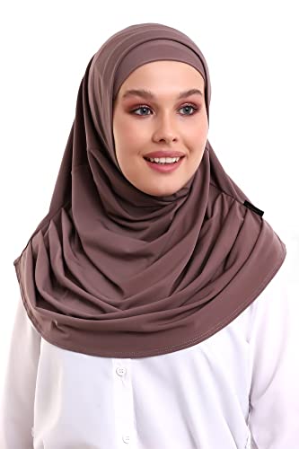 ihvan online, Hijab Scarves for Women, Ready to Wear, Lightweight and Comfortable Headscarf, Instant Turban, Jersey, Presewn - color: Brown