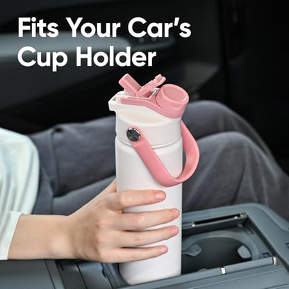 KEWIXY 24 oz Insulated Water Bottle, 2-in-1 Lid, Straw & Spout with Protected, Leak Proof, Keep Cold, Stainless Steel, Metal, Reusable, Handle, for Travel, Gym and School, 2 Lids, Blush Pink - color: Blush Pink, size: 24 Ounces