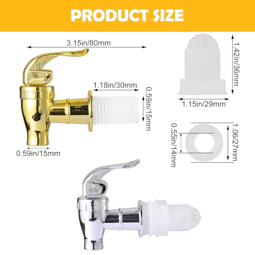 OHOH 4 Pack Spigot for Beverage Dispenser, Plastic Water Spigot Dispenser | BPA-Free Water Jug Spout,Reusable Spigot Spout Water Beverage Lever Pour Dispenser Valve Crock Tap(2 Silver+2 Gold) - color: Silver&Gold