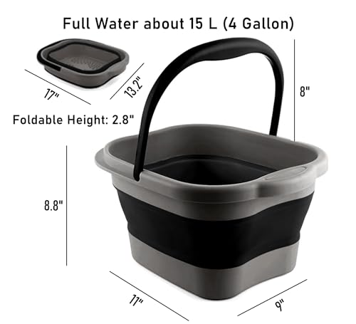 Collapsible Foot Tub Feet Soaking Spa Bath with Massager Acupoints for Circulation, Plastic Inflatable Feet Soak Basin Foldable Foot Soaker Bucket Footbath Bowl Tools for Men Adults, Black - color: Grey/Black