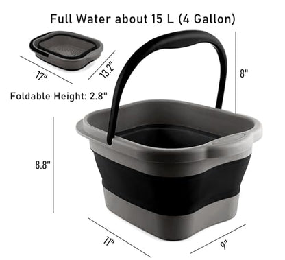 Collapsible Foot Tub Feet Soaking Spa Bath with Massager Acupoints for Circulation, Plastic Inflatable Feet Soak Basin Foldable Foot Soaker Bucket Footbath Bowl Tools for Men Adults, Black - color: Grey/Black