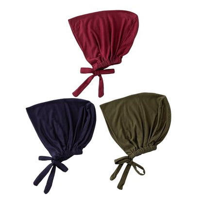 PURFUN 3 Pcs Muslim Inner Hijab Caps Women Solid Color Under Hijab Caps Stretchy Breathable Full Cover Undercap Tube Bonnet - color: Red+navy Blue+green