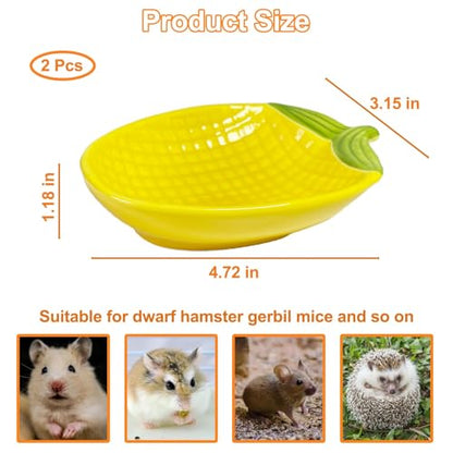 2PCS Hamster Bowl, Hamster Food Dish Ceramic Food Water Feeding Bowl Small Animal Bowls for Gerbil Rat Mice Hedgehog (Corn)