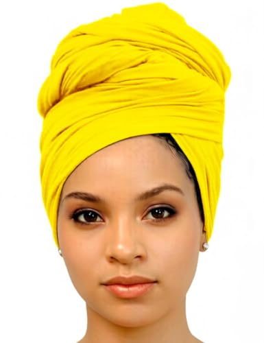 Harewom Head Wraps for Black Women Stretch Head Scarf Long African Hair Wraps Turban Headwraps Jersey Headbands - color: 1pcs -Bright Yellow