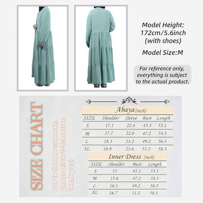 Prlemend Two-Pieces Abaya for Women Muslim Robe with Belt Prayer Dress Set | 2PCs, with Belt, Cake Skirt - color: Pea Green, size: Medium