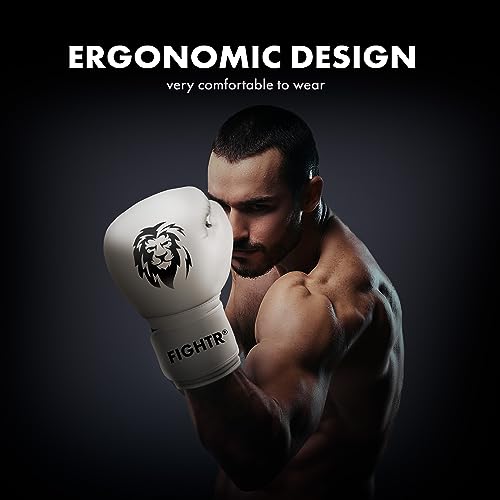 FIGHTR® Pro Boxing Gloves Made of Genuine Leather | Men and Women | for Boxing, MMA, Muay Thai, Kickboxing & Martial Arts 10 12 14 16 oz | incl. Carrying Bag - color: Off White, size: 14oz