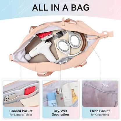MAXTOP Women's Gym Yoga Duffle Bag with Shoe Pouch,Multi-Purpose Overnight Travel Bag for Gym,Work, Dance, Sports - color: Pink