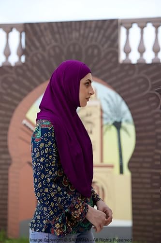 SARJANA Women's Solid Color Cotton Hijab with Under Scarf Cap Ready to Wear Stretch Scarves Long Scarfs FREE SIZE - color: Deep Purple