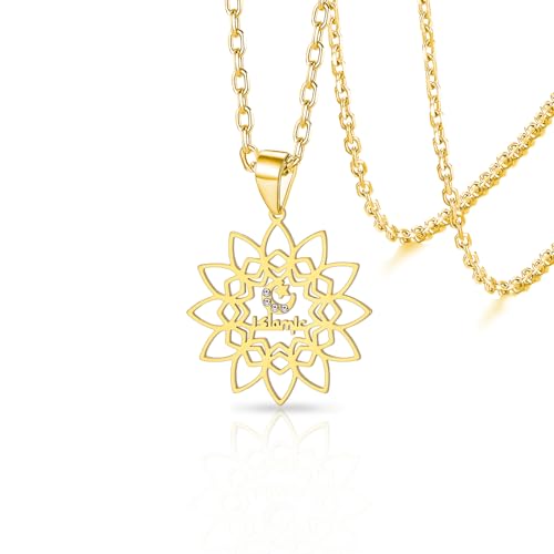 VASSAGO Islamic Crescent Moon and Star Necklace Lotus Flower Pendant Muslim Allah Arabic Religious Amulet Jewelry Eid Ramadan Gift for Women Men - color: Gold