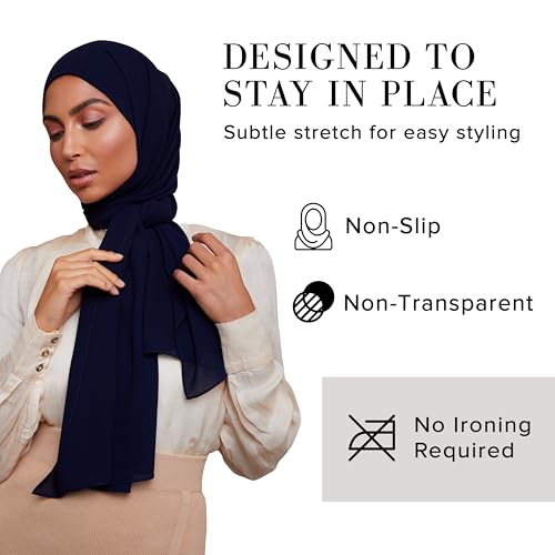 Premium Chiffon Hijab Scarf for Women Lightweight Non Slip Fashion Scarves - color: Navy Blue, size: 1 Pack