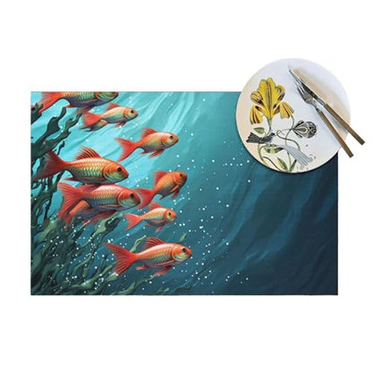 Placemats Set of 6 Heat Resistant PVC Table Mats Fish Aquarium Place mat for Dining Table Desktop Protection Pad Non-Slip Washable Place Mats for Kitchen Dining Outdoor - size: 4 PCS