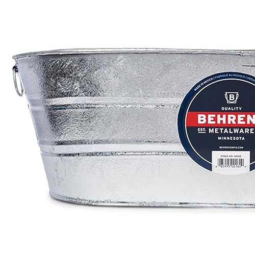 Behrens 16 Gallon Round Galvanized Weatherproof Steel Tub with Wire Handle and Offset Bottom for Indoor Home and Outdoor Garden Use, Silver - size: 16-Gallon