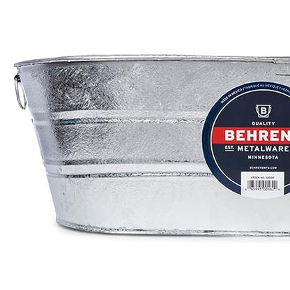 Behrens 16 Gallon Round Galvanized Weatherproof Steel Tub with Wire Handle and Offset Bottom for Indoor Home and Outdoor Garden Use, Silver - size: 16-Gallon