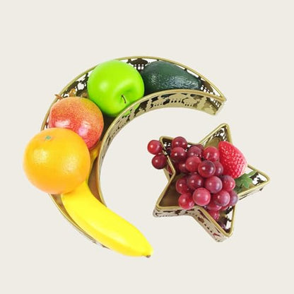KYMY Ramadan Eid Mubarak Dessert Tray, Metal Crescent Moon Mosque Serving Platter, Islamic Muslim Arabic Dessert Snacks Sweets Centerpiece Tray for Ramadan Eid Home Party Supplies Decorations