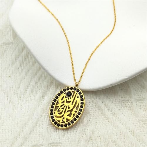 friendship necklace,Allah Quran Arabic Round Card Shape Black Rhinestone Necklace for Women Men Pendant Islam Amulet Jewelry