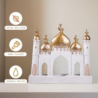 Ramadan Eid Home Decorations for Home 2025 Gold and White Mosque Tower Islamic Eid Mubarak decore - size: 8.66*2.17*9.45in