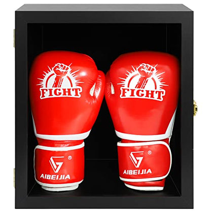 Boxing Glove Display Case Wall Mount Lockable Full Size pro UV Protected Clear Acrylic Holder Box for Baseball Boxing Signed Glove (Black - Single Glove) - color: Black - Double Gloves