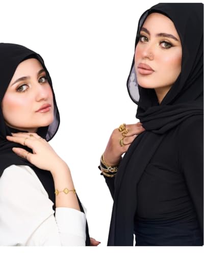 Instant Chiffon Hijab 3-in-1 with Built-in Magnets and Attached Match Undercap, Women Hijabs Set. - color: Black