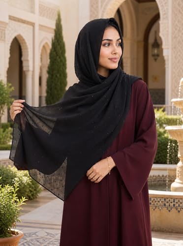 Chiffon Dotted Hijab Scarf for Women, Lightweight Textured Head Wrap Shawl,Soft Muslim Headscarf for Spring Fall - color: Mcmqxf2531-4#black