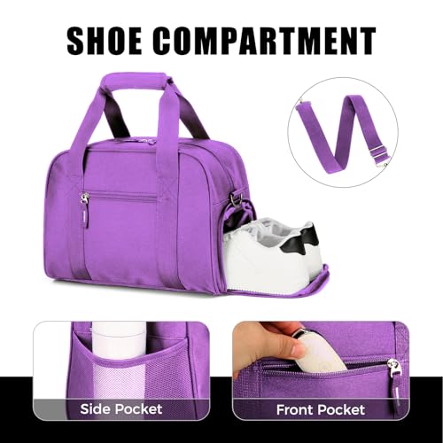 SeaRock 14 inch Small Gym Bag for Men & Women, Mini Duffle Bag with Shoe Compartment, Carry On Duffel Bag for Travel Sports, Purple - color: Purple