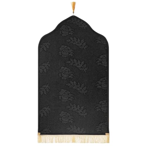 haozaikeji Muslim Prayer Rug Islamic Turkish Prayer Mat Thick Soft Janamaz Sajada Rug Praying Carpet for Ramadan Eid Travel - color: Black, size: L 25.59*43.43 inch (65*110cm)