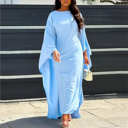 Muslim Dresses for Women One-Piece Long Sleeve Islamic Prayer Dress O Neck Slim Fit Islamic Evening Gown - color: Blue, size: XX-Large